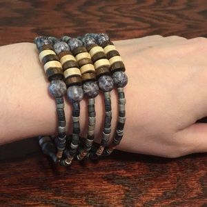 Neutral toned wood and clay beaded bracelet BOGO